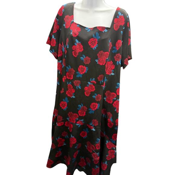 Lane Bryant Dresses & Skirts - Lane Bryant Womens Plus 20 Scuba Square Neck Roses Floral Swing Dress Black Red